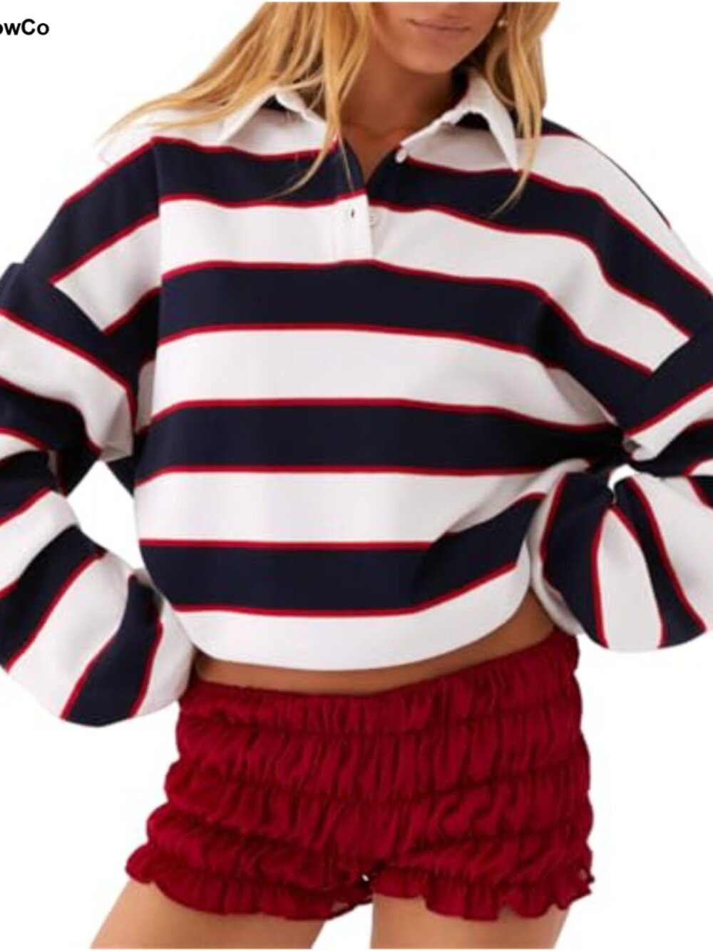 Women Y2K Striped Oversized Rugby Shirt Long Sleeve Vintage Sweatshirt